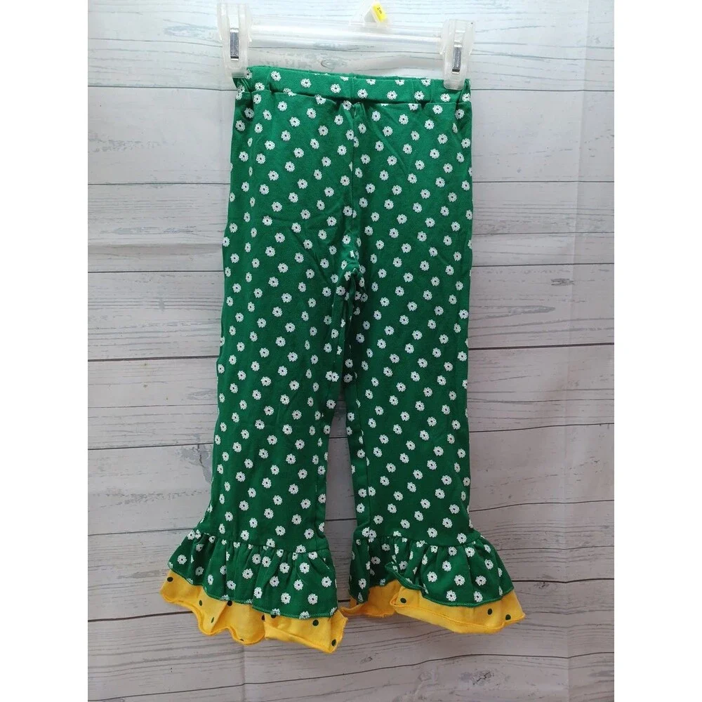 Parya Toddler Girl 2 Pcs Set Sz 6T Green Yellow Floral Polkadot Ruffles